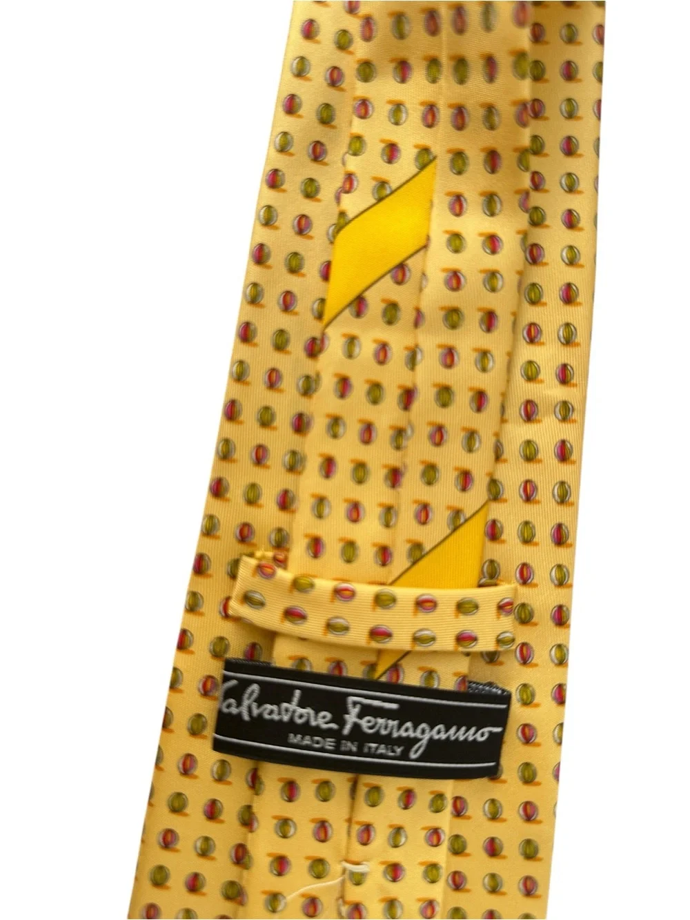 Salvatore Ferragamo Yellow Silk Tie with Red and Brown Dot Motif